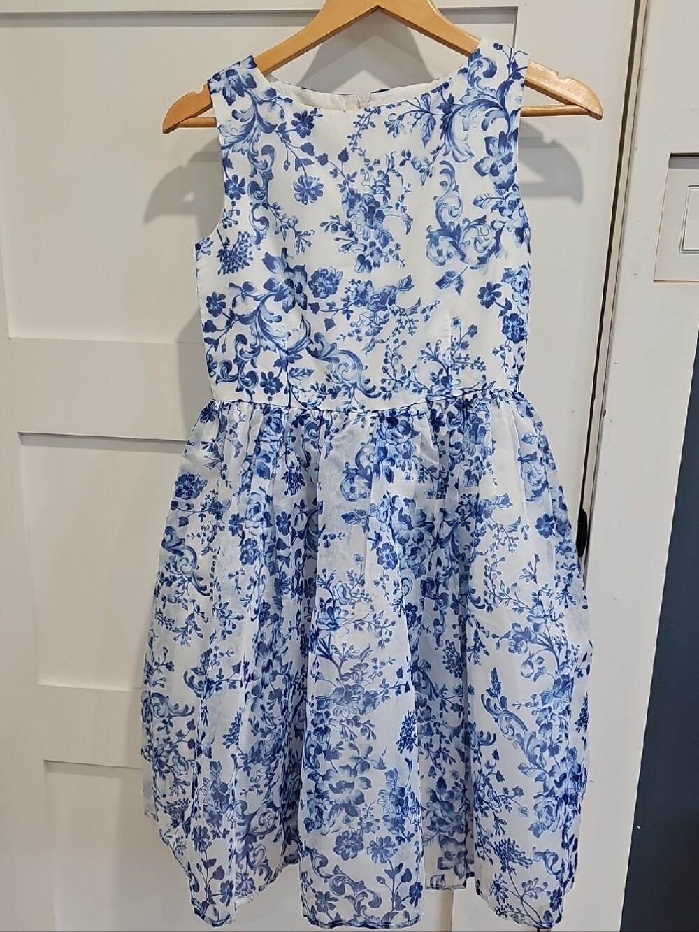 Pippa & Julie White Dress with Blue Floral Print - Girls 16